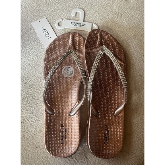 NEW Capelli New York Rose Gold Flip Flop Sandals SIZE 11 Sparkle Rhinestone - Picture 6 of 6